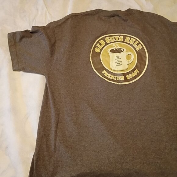 Old Guys Rule Premium Roast Coffee Graphic T-Shirt Brown Short Sleeve Cotton Ble - Picture 3 of 7
